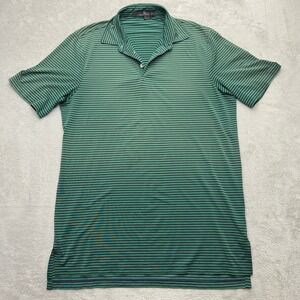 RLX Ralph Lauren Polo Shirt Mens Medium Green Striped Performance Short Sleeve